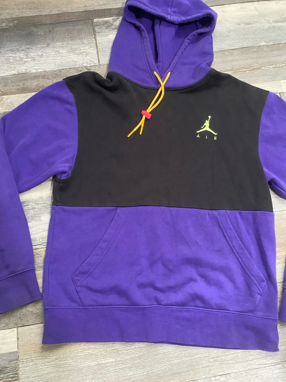 Jordan Colorblock Crewneck Hoodie in Purple, Black & Yellow